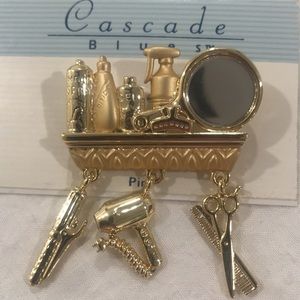 Cosmetologist/Hairdresser Lapel Pin Gold Scissors Curling Iron Blow Dryer Etc